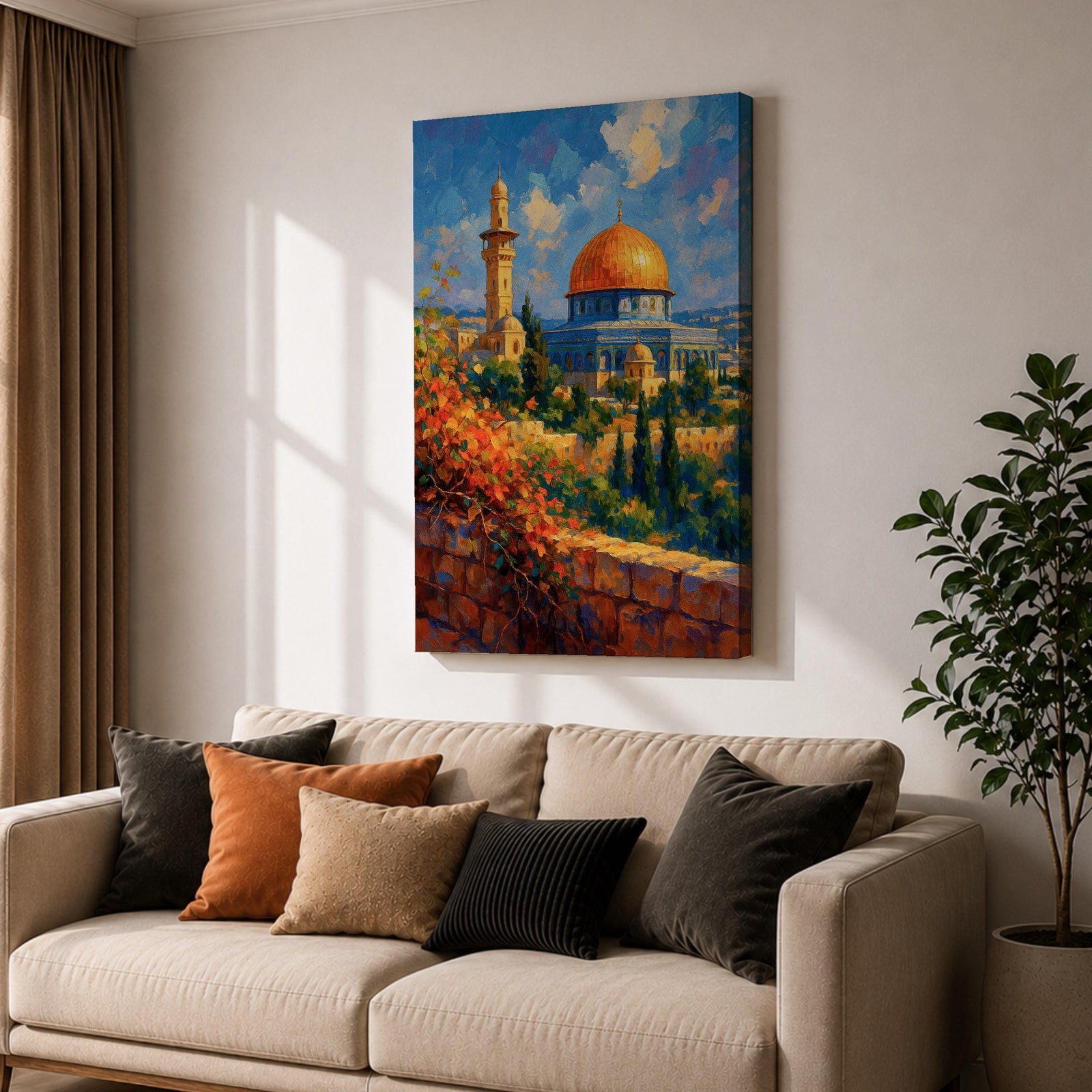 Dome of the Rock Wall Art Old Jerusalem Framed Canvas Qubbat al-Sakhrah Islamic Decor