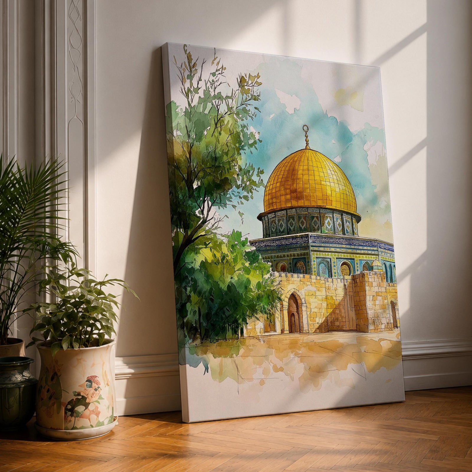 Dome of the Rock Wall Art Temple Mount Framed Canvas Qubbat al-Sakhrah Islamic Decor