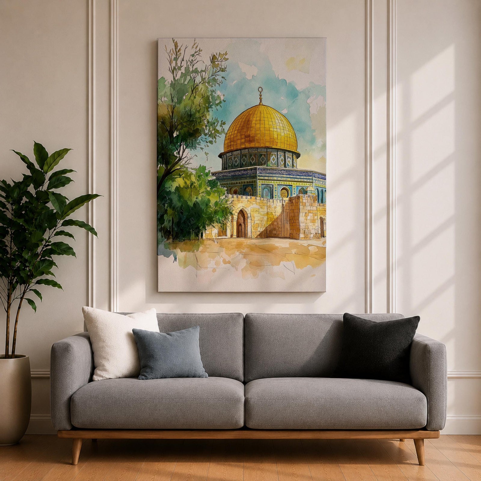 Dome of the Rock Wall Art Temple Mount Framed Canvas Qubbat al-Sakhrah Islamic Decor