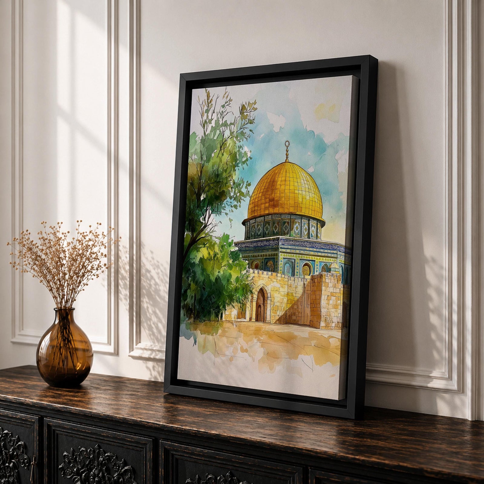 Dome of the Rock Wall Art Temple Mount Framed Canvas Qubbat al-Sakhrah Islamic Decor