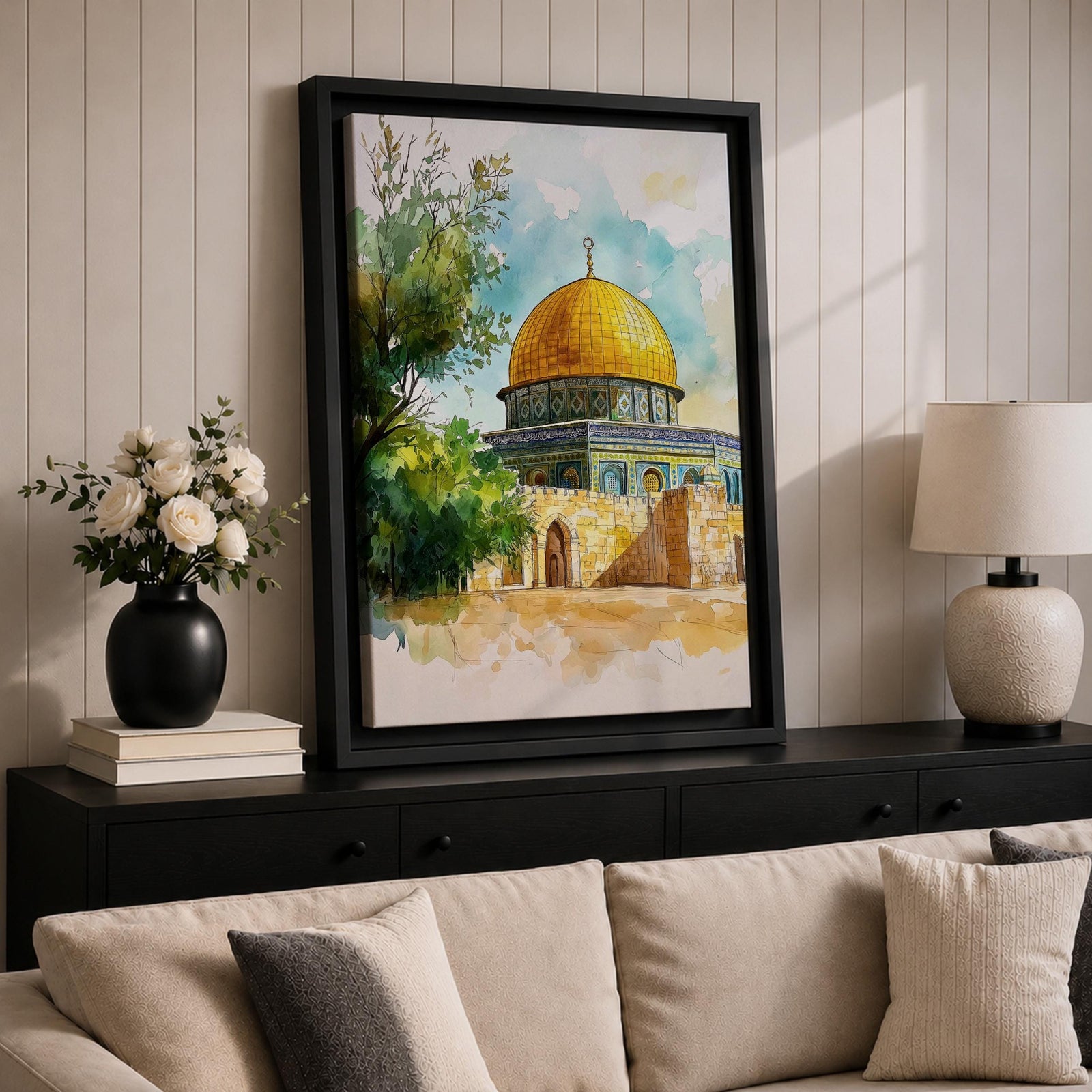 Dome of the Rock Wall Art Temple Mount Framed Canvas Qubbat al-Sakhrah Islamic Decor