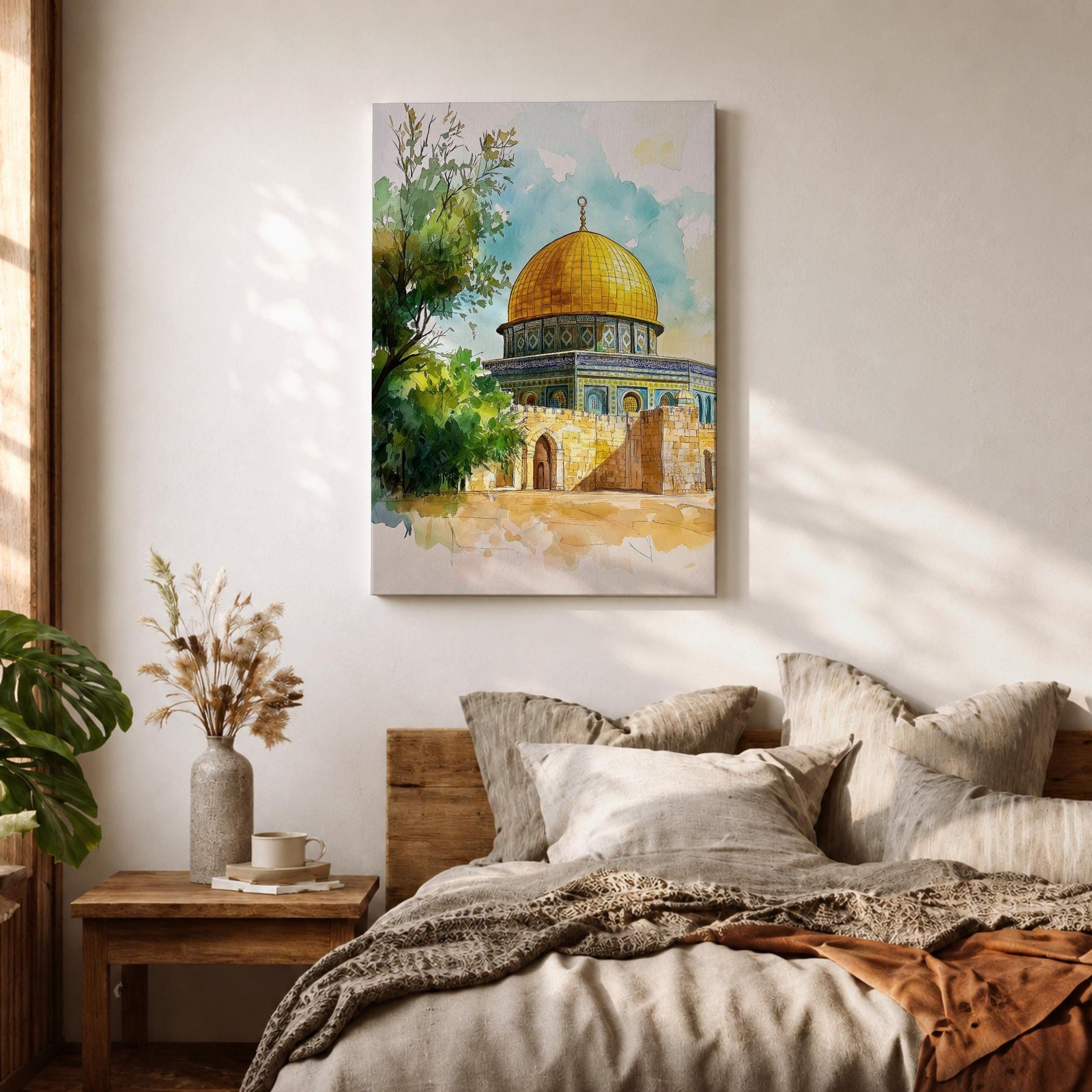 Dome of the Rock Wall Art Temple Mount Framed Canvas Qubbat al-Sakhrah Islamic Decor