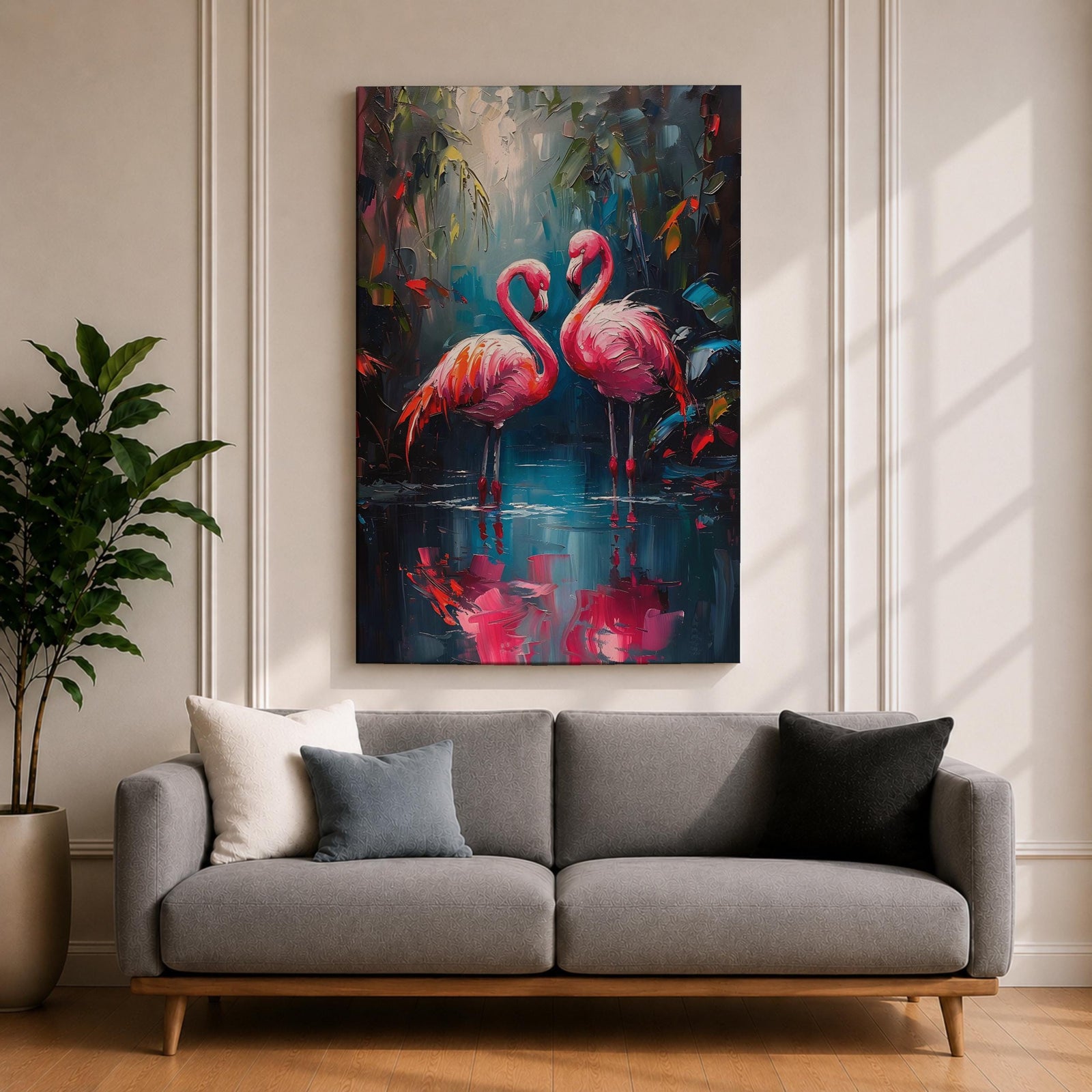 Flamingo Couple Bird Wall Art Pink Flamingo Romantic Nature Gift Living Room Home Decor