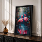 Flamingo Couple Bird Wall Art Pink Flamingo Romantic Nature Gift Living Room Home Decor