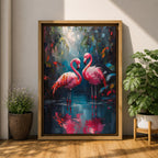Flamingo Couple Bird Wall Art Pink Flamingo Romantic Nature Gift Living Room Home Decor