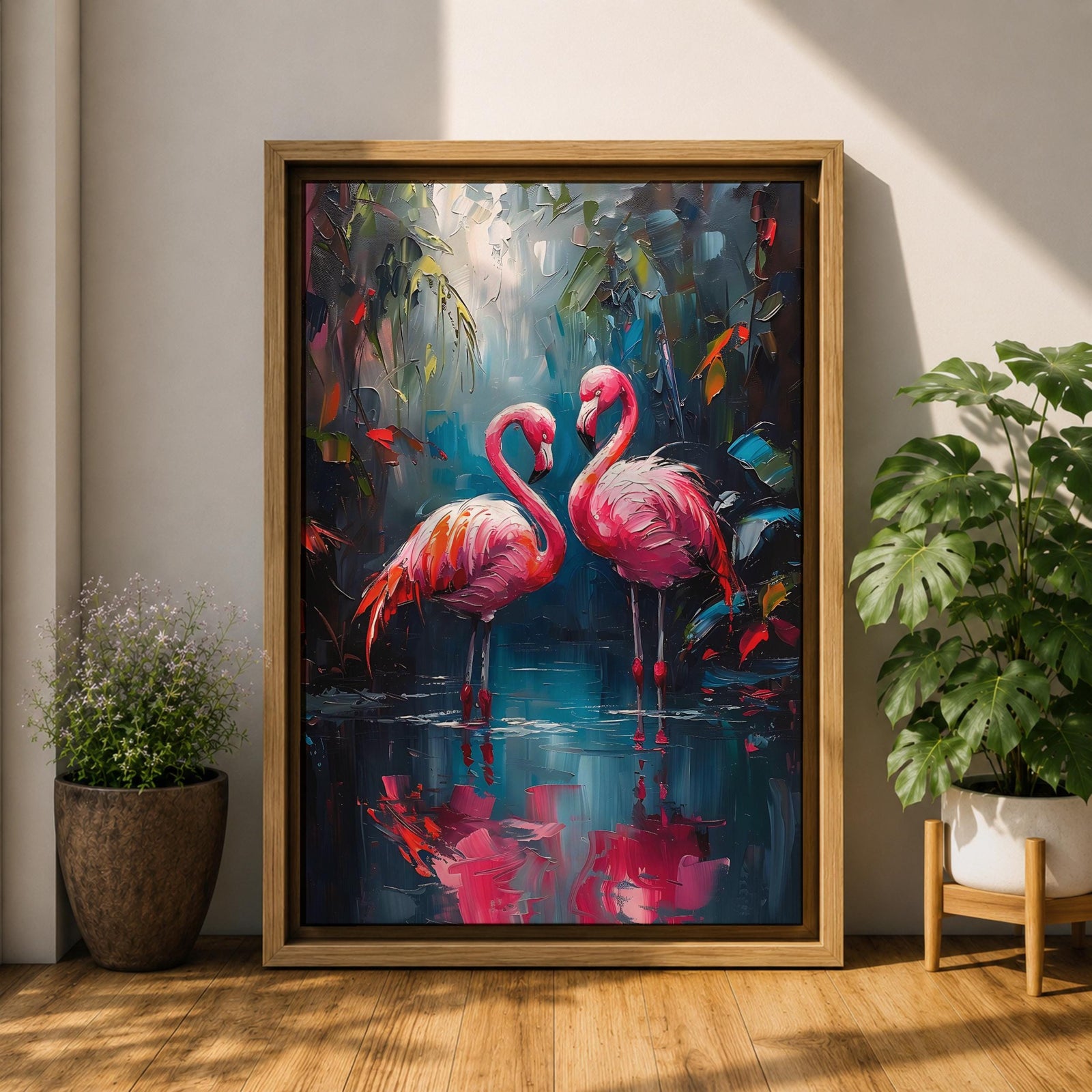 Flamingo Couple Bird Wall Art Pink Flamingo Romantic Nature Gift Living Room Home Decor