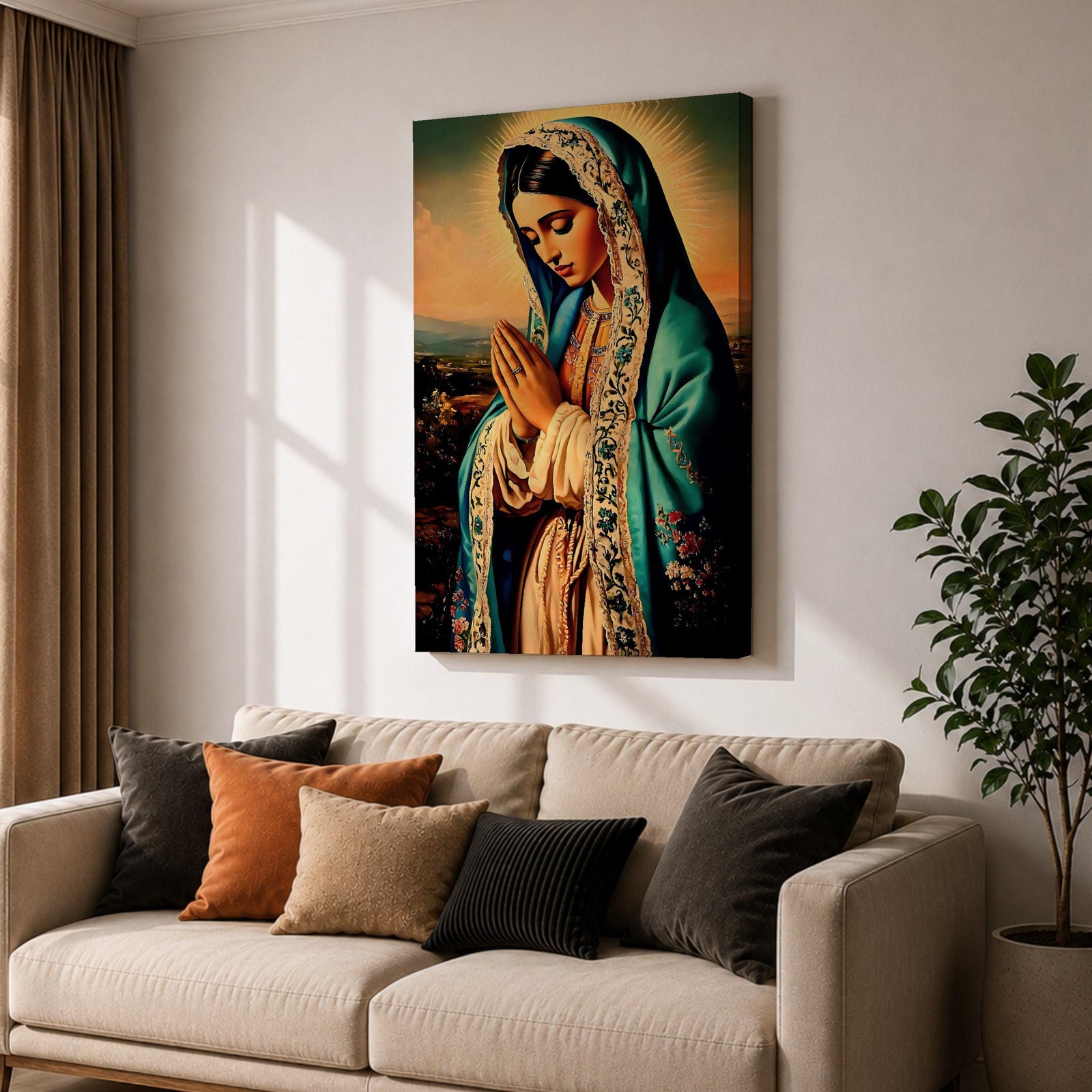 Virgin Mary Wall Art Our Lady Guadalupe Framed Canvas Catholic Sacred Religious Home Decor