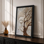 Buddha Wall Art Tree of Life Framed Canvas Textured Zen Spiritual Boho Home Decor