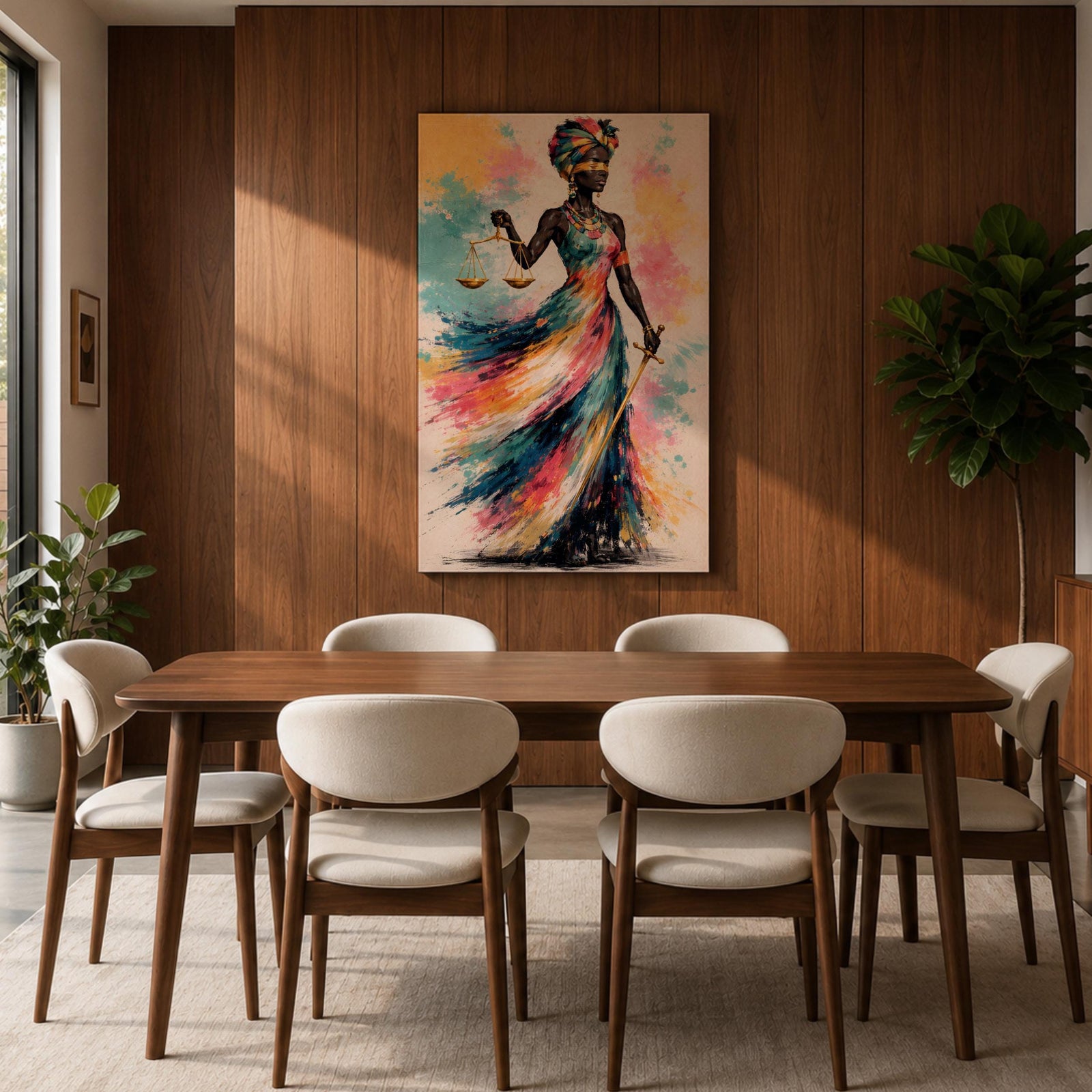 Black Lady Justice Wall Art Blindfolded Scales Afro Abstract Colorful Canvas Legal Office Decor