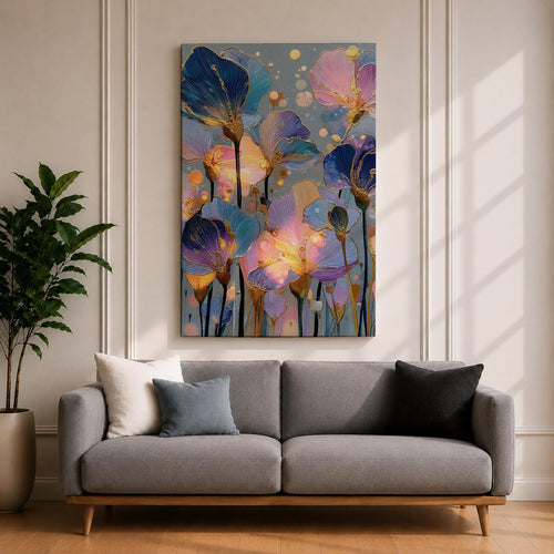 Abstract Flower Wall Art Poppy Framed Canvas Colorful Botanical Modern Contemporary Home Decor