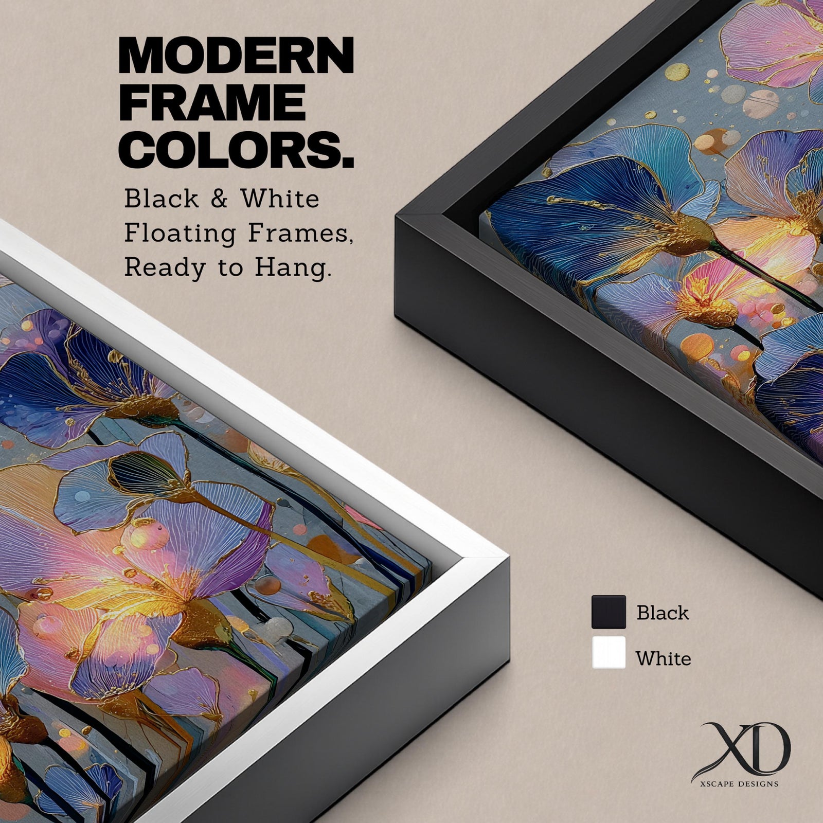 Abstract Flower Wall Art Poppy Framed Canvas Colorful Botanical Modern Contemporary Home Decor