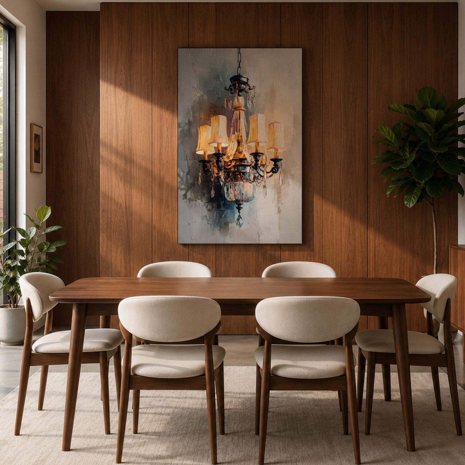 Chandelier Wall Art Modern Lighting Framed Canvas Warm Light Elegant Neutral Statement Wall Decor