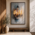 Chandelier Wall Art Modern Lighting Framed Canvas Warm Light Elegant Neutral Statement Wall Decor