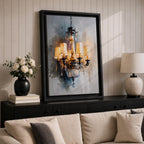 Chandelier Wall Art Modern Lighting Framed Canvas Warm Light Elegant Neutral Statement Wall Decor