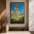 Our Lady of Fatima Wall Art Floral Altar Framed Canvas Madonna Catholic Christian Decor
