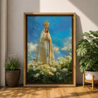 Our Lady of Fatima Wall Art Floral Altar Framed Canvas Madonna Catholic Christian Decor