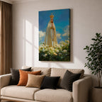 Our Lady of Fatima Wall Art Floral Altar Framed Canvas Madonna Catholic Christian Decor