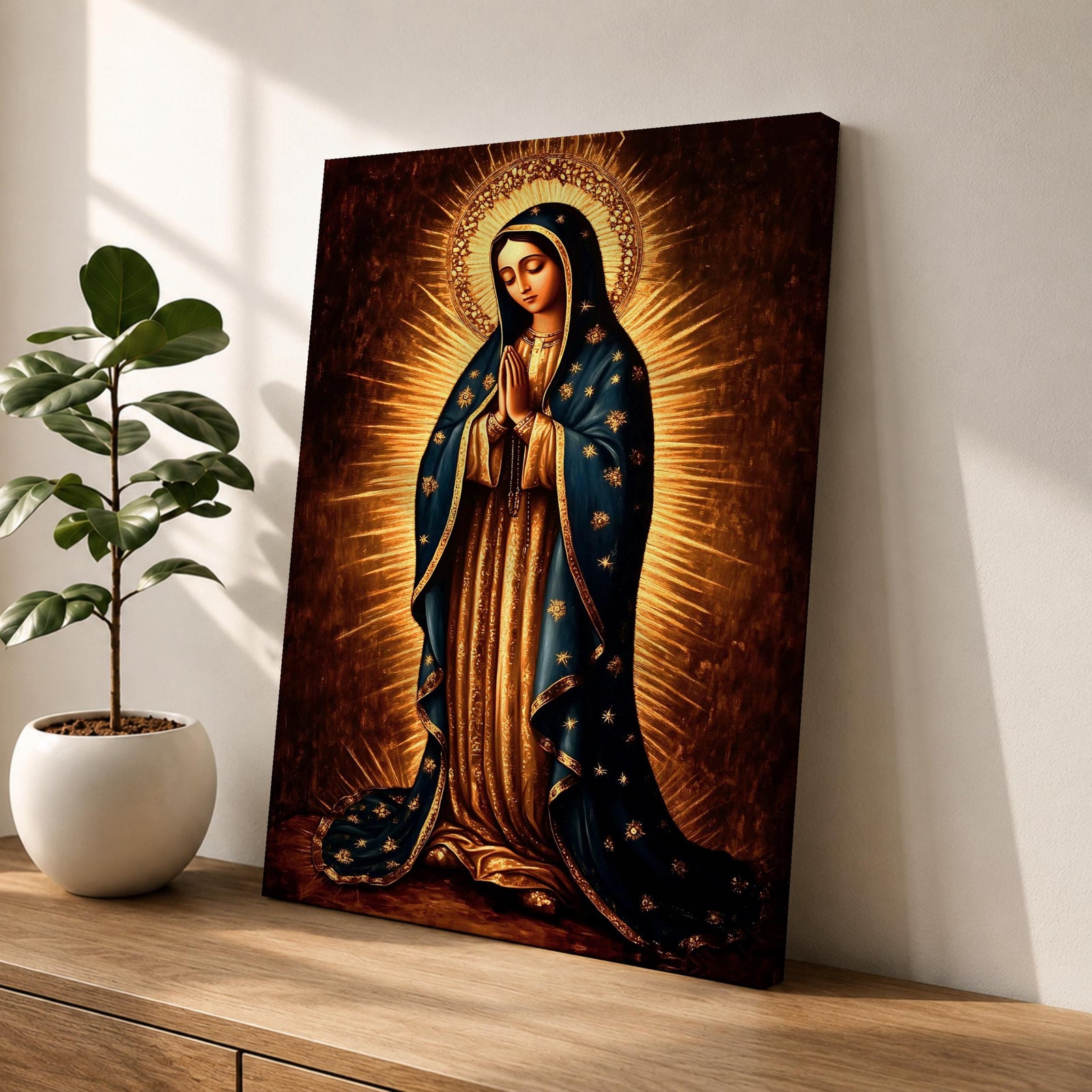 Our Lady Guadalupe Wall Art Virgin Mary Framed Canvas Catholic Sacred Vintage Home Decor