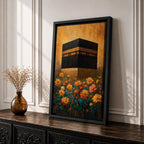 Kaaba Wall Art Mecca Masjid Al Haram Islamic Framed Canvas Floral Sacred Mosque Decor