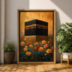 Kaaba Wall Art Mecca Masjid Al Haram Islamic Framed Canvas Floral Sacred Mosque Decor