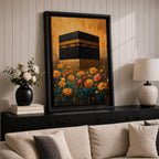 Kaaba Wall Art Mecca Masjid Al Haram Islamic Framed Canvas Floral Sacred Mosque Decor