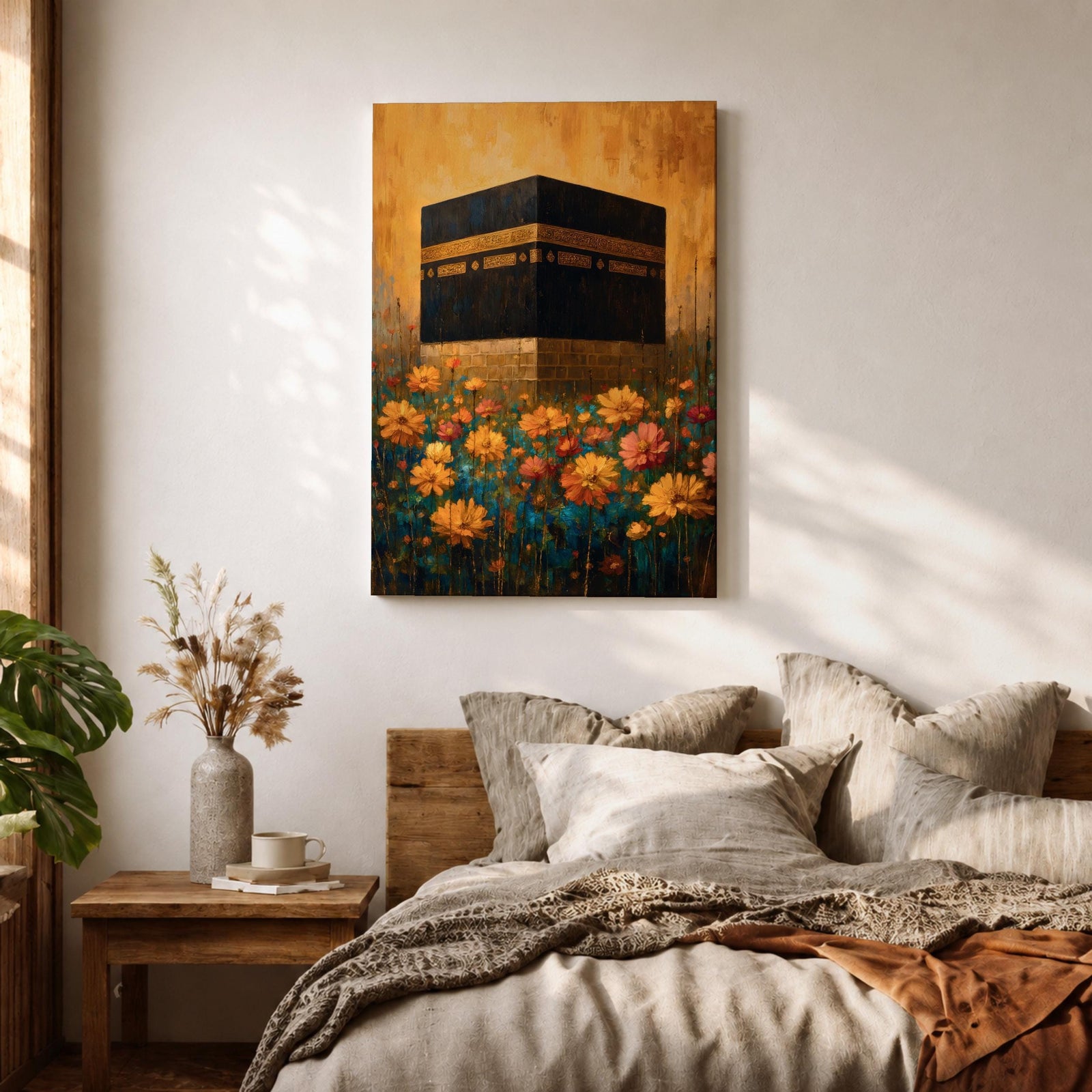 Kaaba Wall Art Mecca Masjid Al Haram Islamic Framed Canvas Floral Sacred Mosque Decor