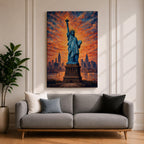 Statue of Liberty Wall Art New York City Skyline Framed Canvas NYC Sunset Decor