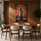 Statue of Liberty Wall Art New York City Skyline Framed Canvas NYC Sunset Decor