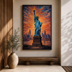 Statue of Liberty Wall Art New York City Skyline Framed Canvas NYC Sunset Decor
