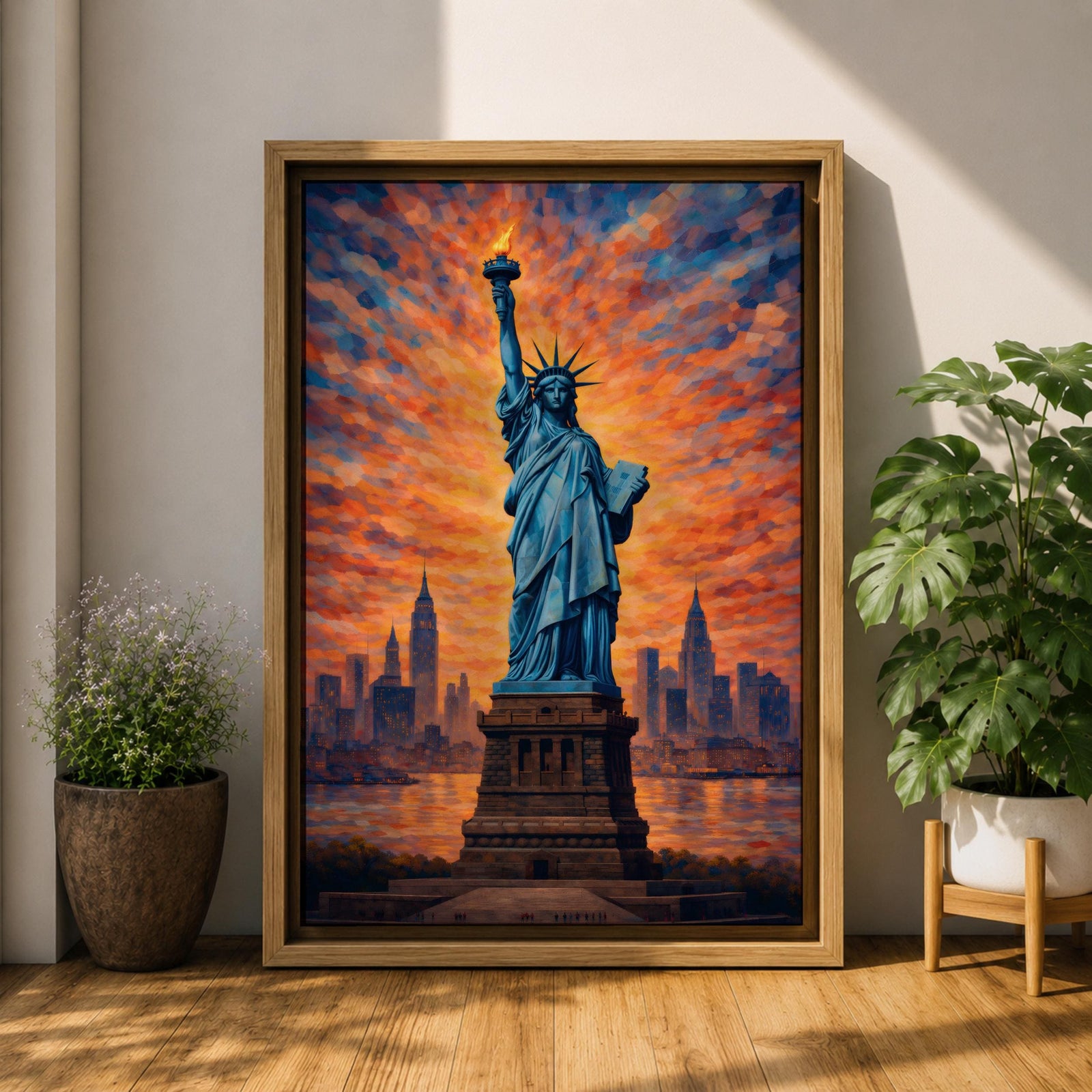 Statue of Liberty Wall Art New York City Skyline Framed Canvas NYC Sunset Decor