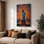 Statue of Liberty Wall Art New York City Skyline Framed Canvas NYC Sunset Decor