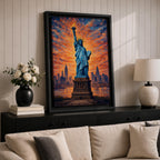 Statue of Liberty Wall Art New York City Skyline Framed Canvas NYC Sunset Decor