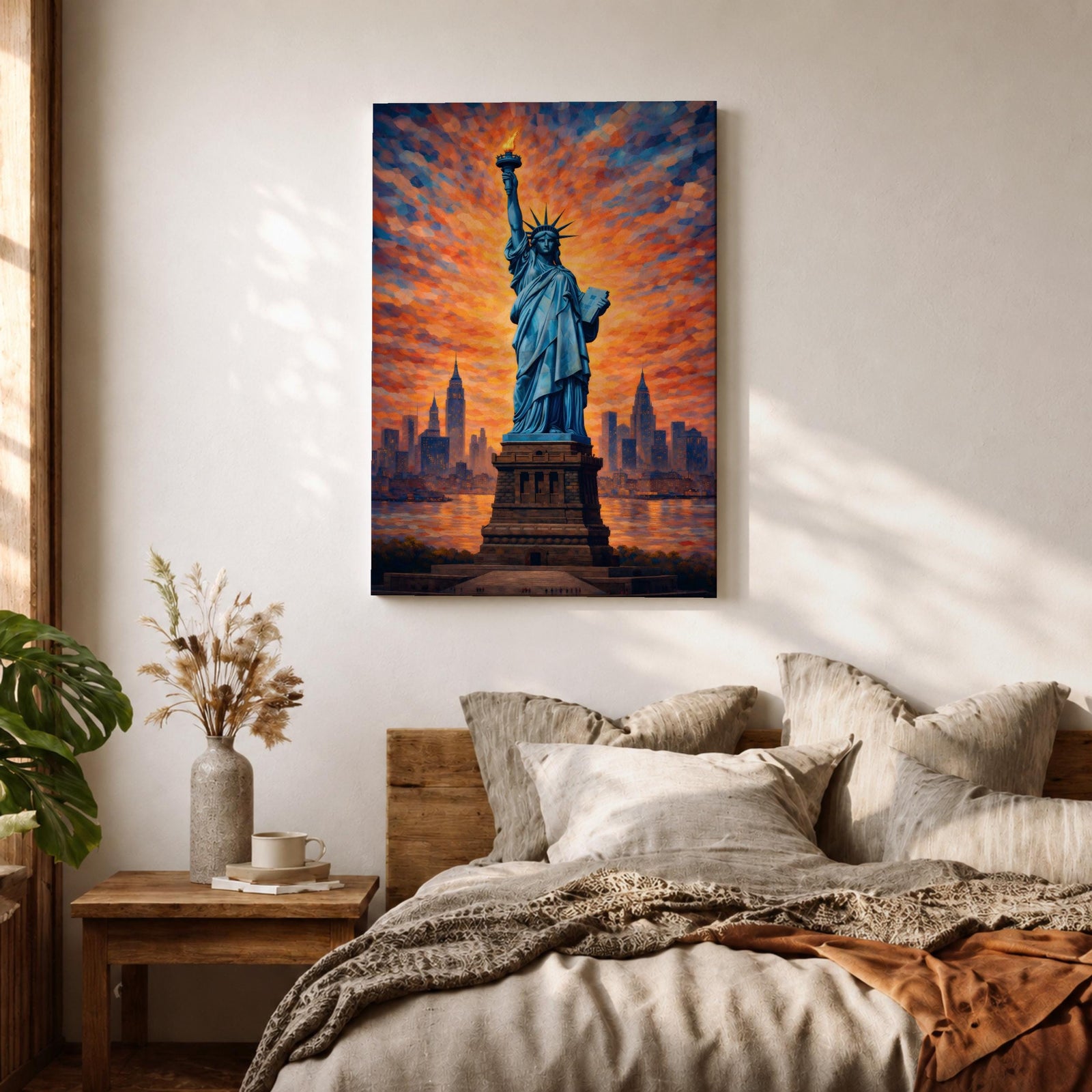 Statue of Liberty Wall Art New York City Skyline Framed Canvas NYC Sunset Decor