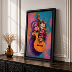 Guitar Wall Art Floral Harmony Framed Canvas Acoustic Spanish Music Garden Blooms Boho Decor