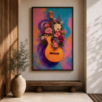Guitar Wall Art Floral Harmony Framed Canvas Acoustic Spanish Music Garden Blooms Boho Decor