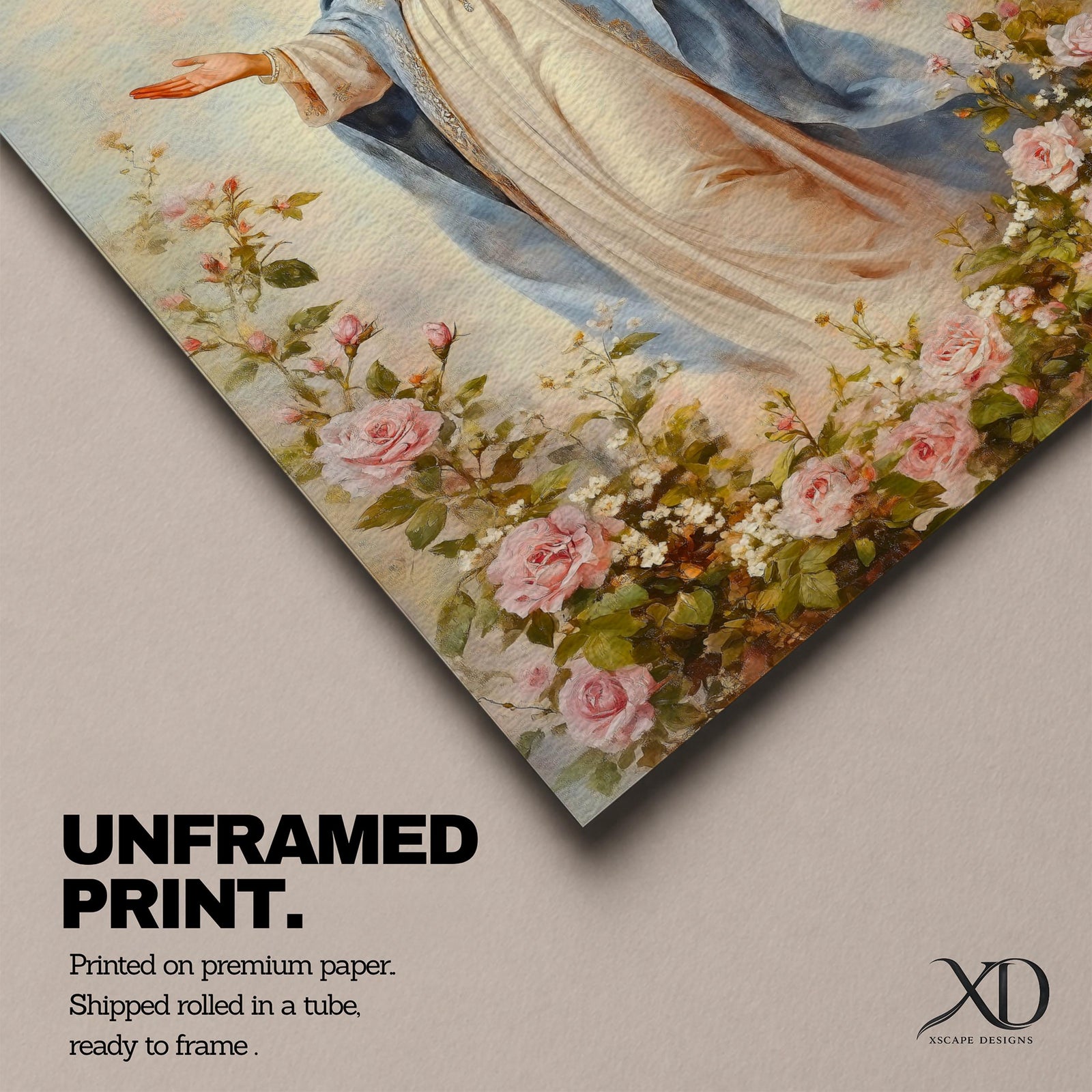 Holy Mother Wall Art Rose Garden Framed Canvas Virgin Mary Vintage Altar Prayer Decor