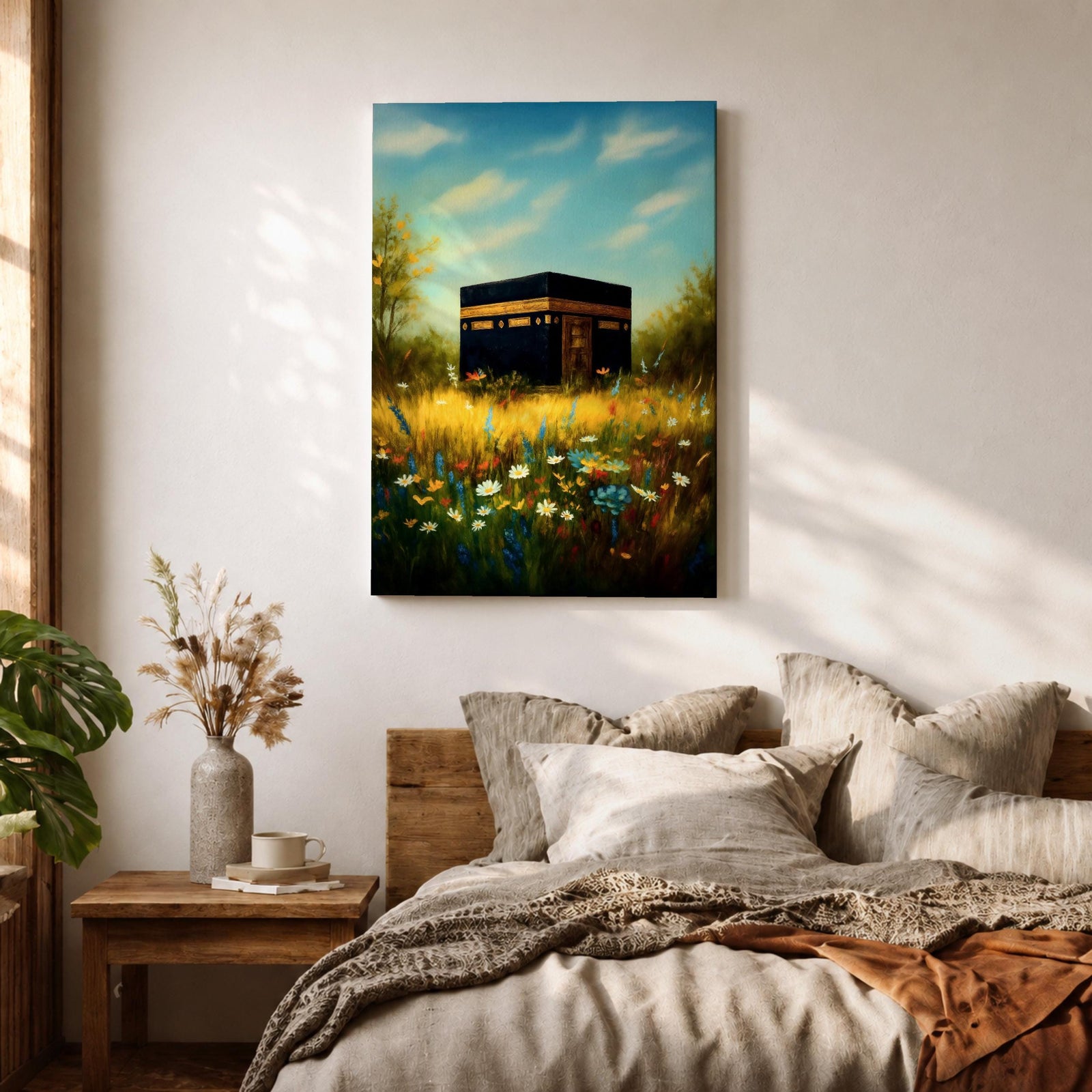 Kaaba Wall Art Wildflower Mecca Framed Canvas Baitullah Masjid Haram Islamic Home Decor