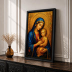 Virgin Mary and Child Wall Art Madonna Framed Canvas Catholic Sacred Marian Home Decor