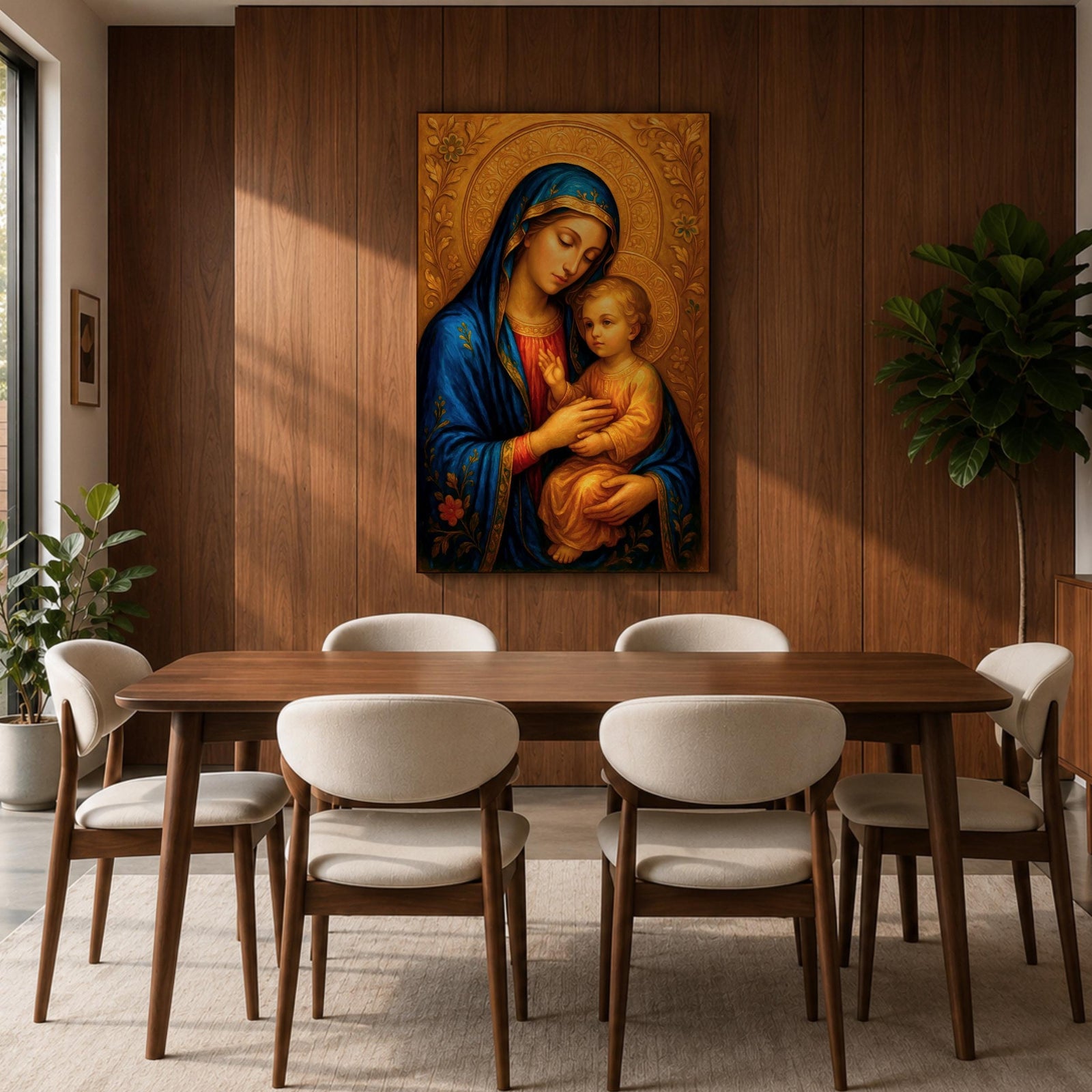 Virgin Mary and Child Wall Art Madonna Framed Canvas Catholic Sacred Marian Home Decor