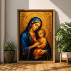 Virgin Mary and Child Wall Art Madonna Framed Canvas Catholic Sacred Marian Home Decor