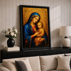 Virgin Mary and Child Wall Art Madonna Framed Canvas Catholic Sacred Marian Home Decor