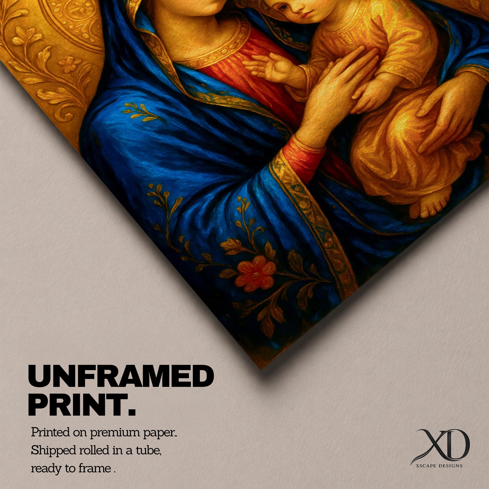 Virgin Mary and Child Wall Art Madonna Framed Canvas Catholic Sacred Marian Home Decor