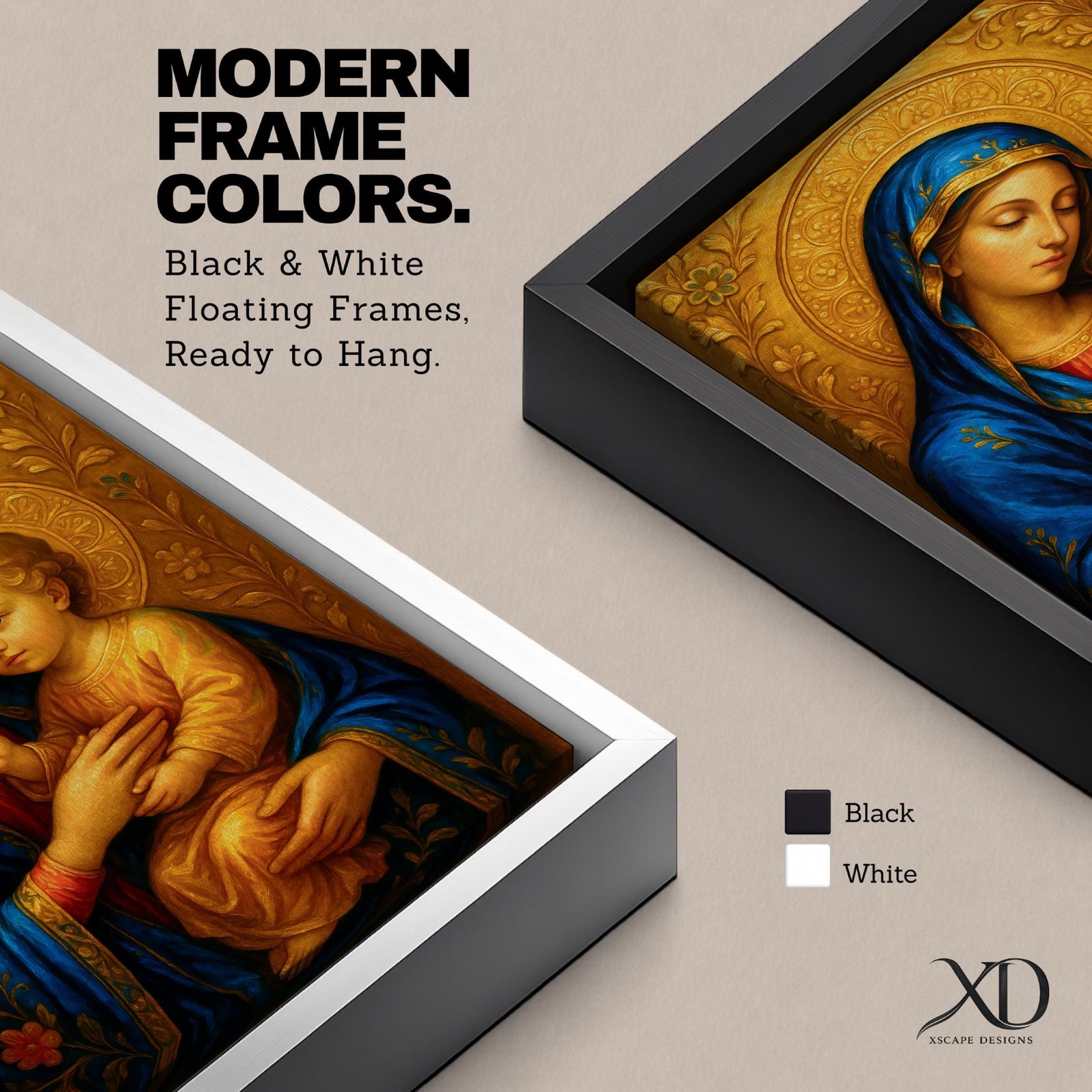 Virgin Mary and Child Wall Art Madonna Framed Canvas Catholic Sacred Marian Home Decor