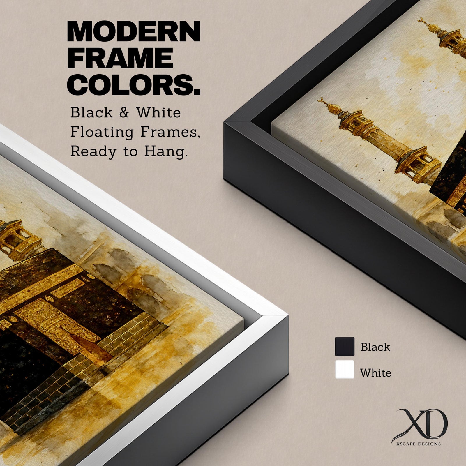 Kaaba Wall Art Mecca Minarets Framed Canvas Masjid Al Haram Watercolor Vintage Islamic Decor