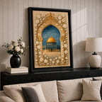 Dome of the Rock Wall Art Floral Arch Framed Canvas Qubbat Sakhrah Islamic Decor