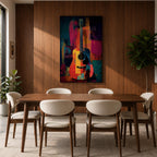 Abstract Guitar Wall Art Colorful Acoustic Framed Canvas Modern Music Painting Vibrant Decor
