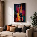 Abstract Guitar Wall Art Colorful Acoustic Framed Canvas Modern Music Painting Vibrant Decor