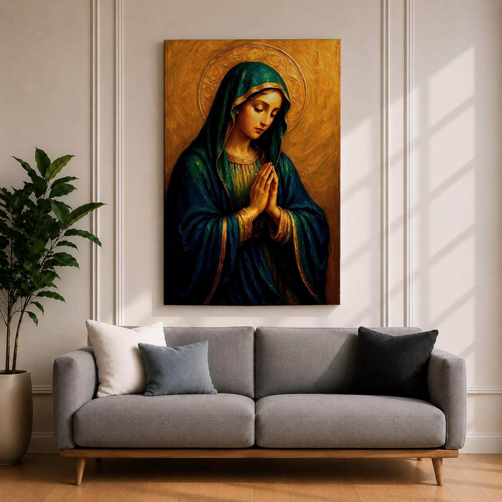 Virgin Mary Wall Art Our Lady of Sorrows Framed Canvas Catholic Sacred Religious Decor
