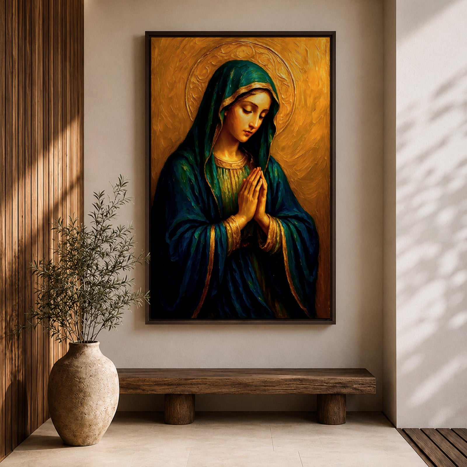 Virgin Mary Wall Art Our Lady of Sorrows Framed Canvas Catholic Sacred Religious Decor