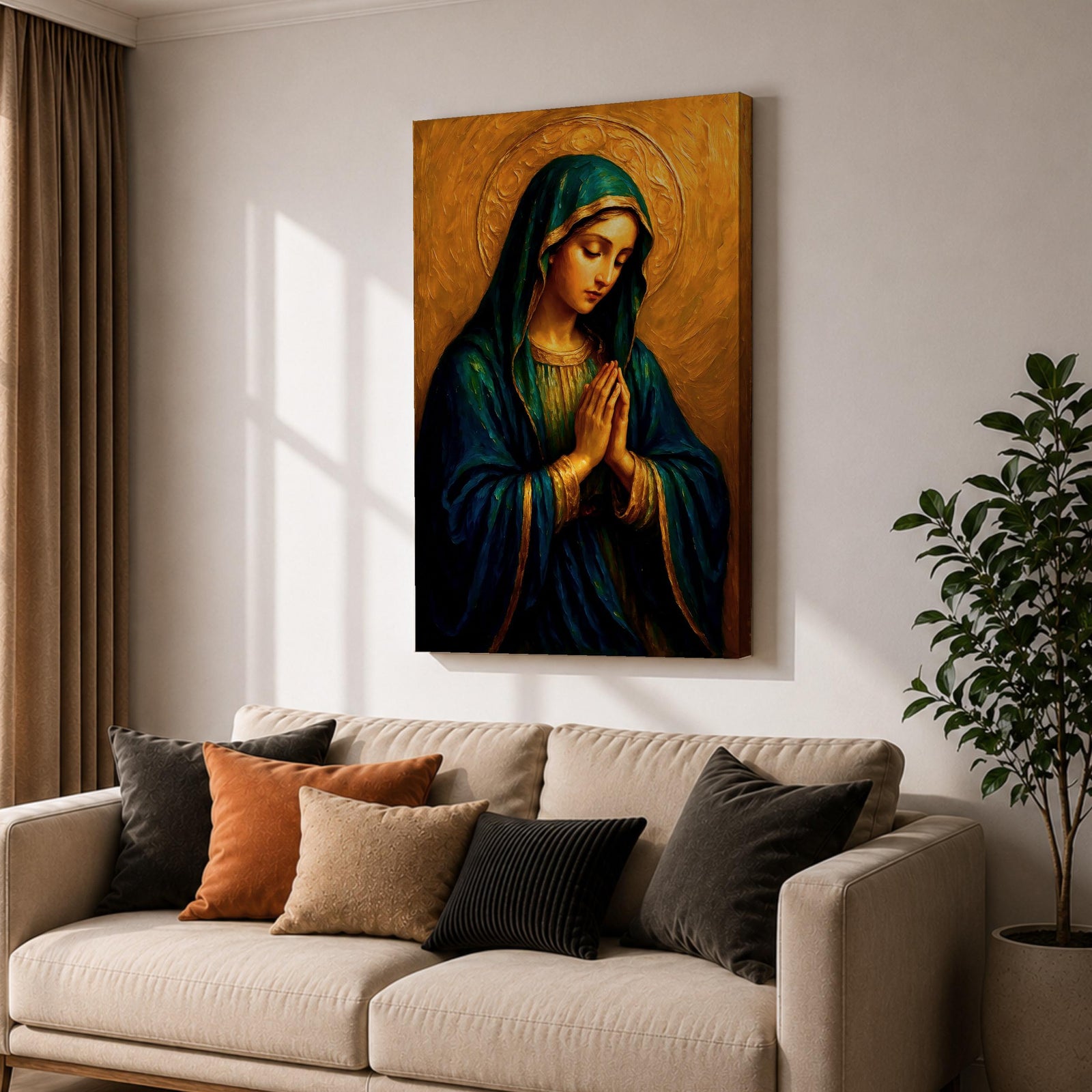 Virgin Mary Wall Art Our Lady of Sorrows Framed Canvas Catholic Sacred Religious Decor